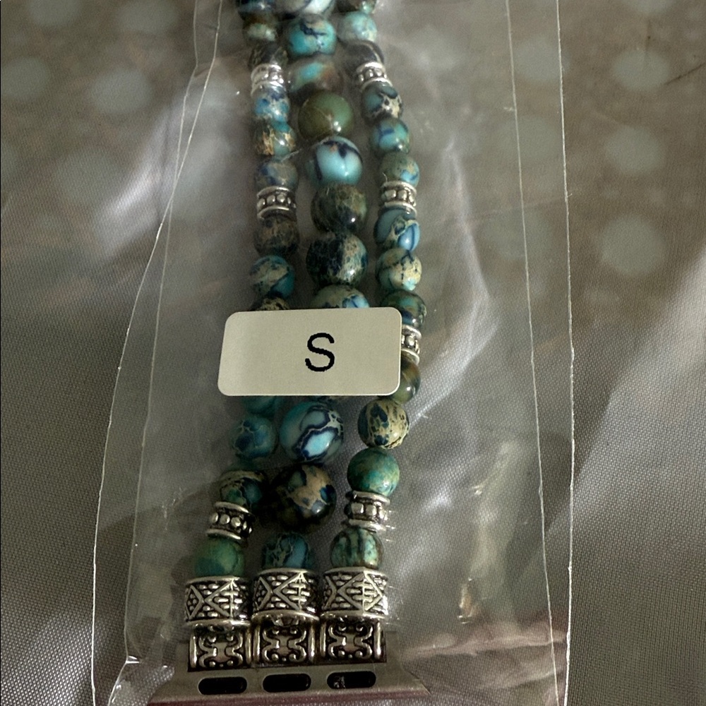 iwatch Turquoise Beaded watch band with Silver Accents - Picture 2 of 5